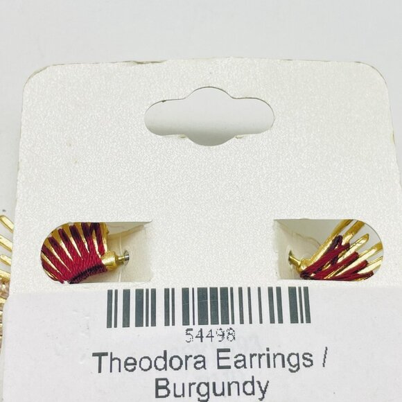 MESTIERE NY Earrings Theodora Hoop New on Card Red Gold Tone Pierced Signed - Picture 4 of 11